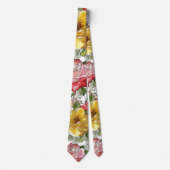 Cravate Beaux roses à l'encre aquarelle rouge jaune gras (Devant)