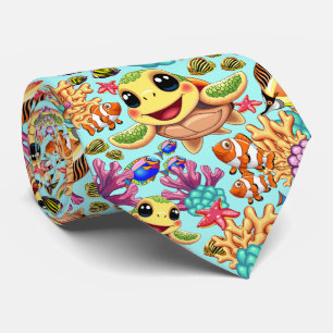 Cravate Bébé Tortue de Mer Heureux et Mignon Personnage