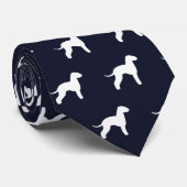Cravate Bedlington Terrier Silhouettes Motif Marine Bleu (Roulé)