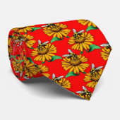 Cravate Bee on Sunflower Flower Pattern Design Red  (Roulé)