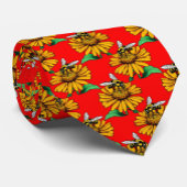 Cravate Bee on Sunflower Flower Pattern Design Red