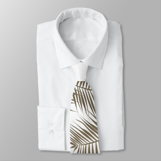 Cravate Beige & blanc Feuilles (Attaché)