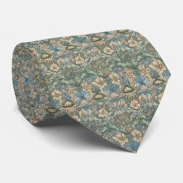 Cravate Beige Bleu Vert Floral Hommes