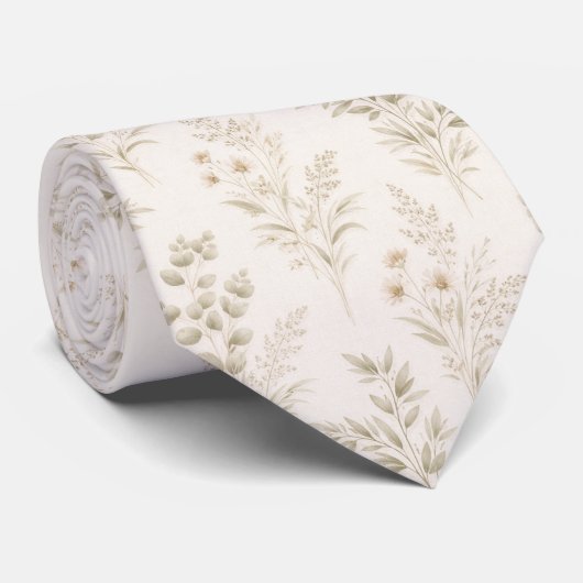 Cravate Beige doux Botanique délicate (Roulé)