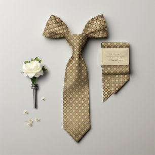 Cravate Beige Gris Jaune Floral Vintage Hommes