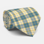 Cravate Beige & Teal Plaid Pattern Necktie Tie (Roulé)