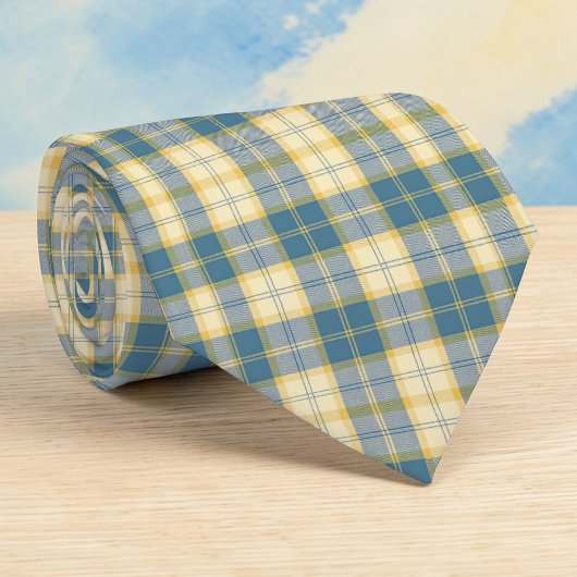 Cravate Beige & Teal Plaid Pattern Necktie Tie