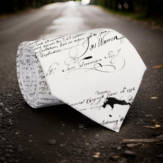 Cravate Belle calligraphie noir écriture manuscrite sur bl