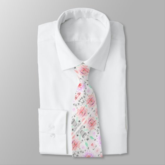 Cravate Belle couleur pastel floral aztec (Attaché)