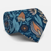 Cravate Belle Flore en Bleu et Beige (Roulé)