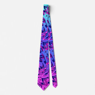 Cravate Belle Musique Notes Vives Rose Violet Bleu Aqua