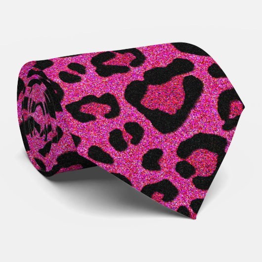Cravate Belle parties scintillant léopard rose chaud brill (Roulé)