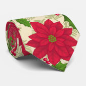 Cravate Belle poinsettia de Noël, houx, branche de pin (Roulé)
