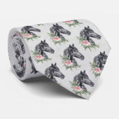 Cravate Belle tête de cheval noir Portrait d'aquarelle (Roulé)