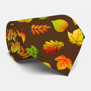 Cravate Belles feuilles d'automne sur fond marron