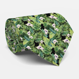Cravate Belles fleurs tropicales feuilles motifs floraux