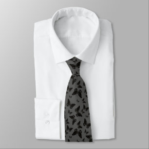 Cravate Belles papillons noirs sur Motif Motif gris
