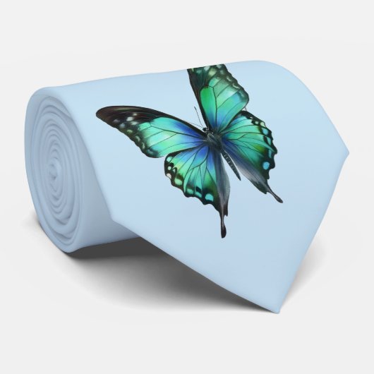 Cravate Belles papillons sur un bleu élégant (Roulé)