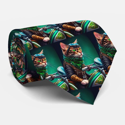 Cravate Bengal Chat conduire vélo St. Patrick's Day (Roulé)
