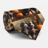 Cravate Bernedoodle Chiot Automne Citrouille de plaisir (Roulé)
