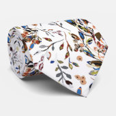 Cravate Berries feuilles Blanc Elégant Aquarelle Florale (Roulé)