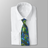 Cravate Berries feuilles Motif Floral minimal Bleu simple (Attaché)