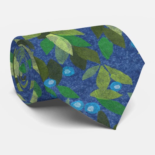 Cravate Berries feuilles Motif Floral minimal Bleu simple (Roulé)