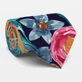 Cravate Berry Red Navy Mustard Watercolor Fleurs Art (Roulé)