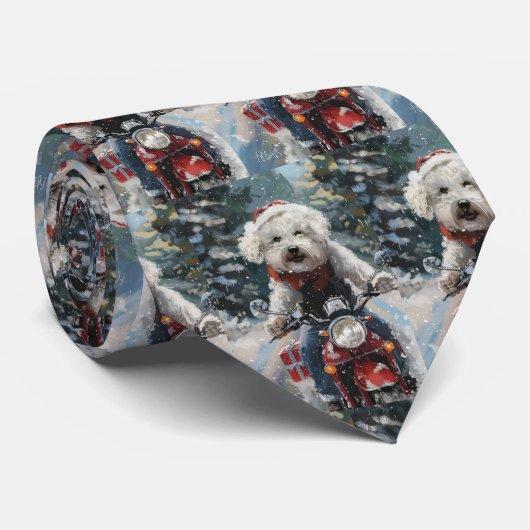 Cravate Bichon Frise à moto Noël (Roulé)