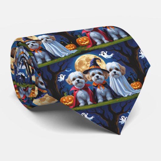 Cravate Bichon Frise Chiens Citrouille Halloween Funny (Roulé)