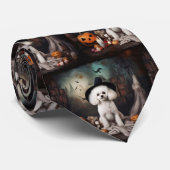 Cravate Bichon Frise Citrouilles Halloween effrayant (Roulé)