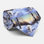 Cravate Bichon Frisé Noël Qu'il neige (Roulé)