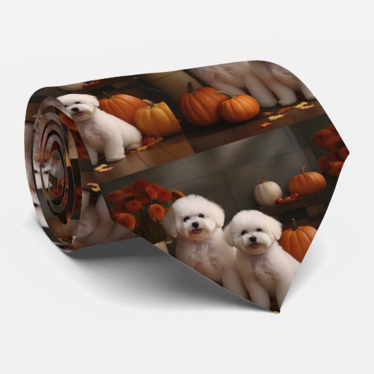 Cravate Bichon Frise Puppy Automne Citrouille délice (Roulé)