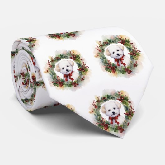 Cravate Bichon Frise Wreath Festive Pup (Roulé)