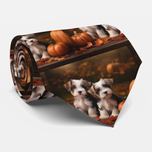 Cravate Biewer Terrier Chiot Automne Citrouille délice (Roulé)