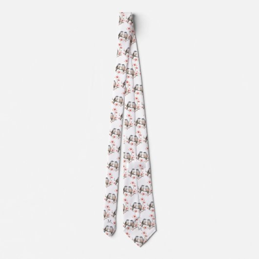 Cravate Bird Theme on Branches Monogram Watercolor (Dos)