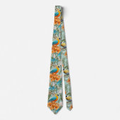 Cravate Birds Chinoiserie Mint Orange (Devant)