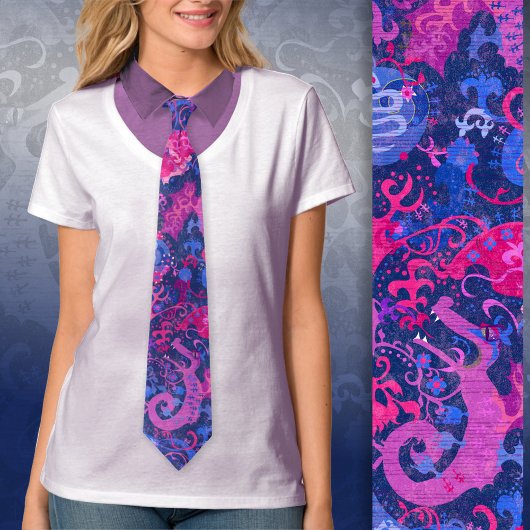 Cravate Bisexual Dragon Damask - Bi Pride Drapeau Couleurs
