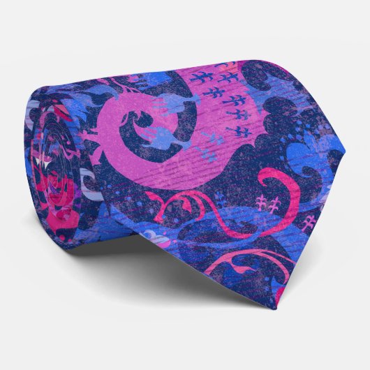 Cravate Bisexual Dragon Damask - Bi Pride Drapeau Couleurs (Roulé)