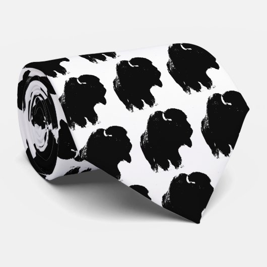 Cravate Bison d'art pop noir et blanc / Buffalo (Roulé)