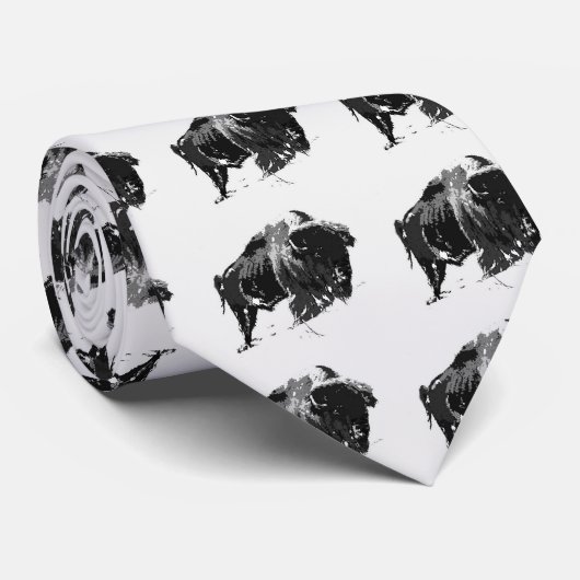 Cravate Bison noir et blanc / Buffle (Roulé)