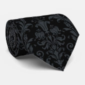 Cravate Black Acanthus Floral Mariage damassé (Roulé)