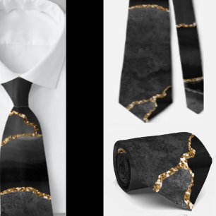 Cravate Black Agate Gold Parties scintillant Mariage Crava