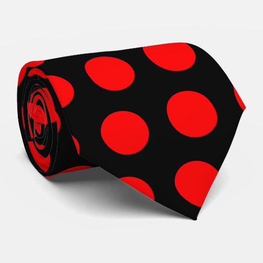 Cravate Black and bright Red Polka Dot Pattern (Roulé)