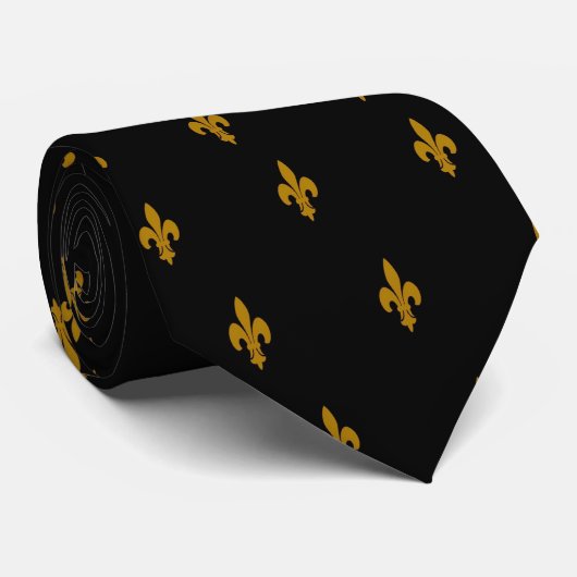 Cravate Black and Gold Fleur de Lis (Roulé)