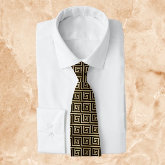 Cravate Black and Gold Greek Key Pattern