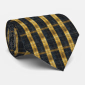 Cravate Black and Gold/Yellow Plaid Pattern Necktie Tie (Roulé)