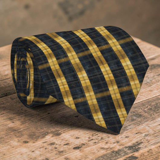 Cravate Black and Gold/Yellow Plaid Pattern Necktie Tie