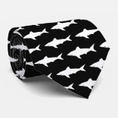 Cravate Black and great white shark fish pattern neck tie (Roulé)
