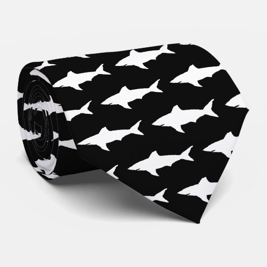 Cravate Black and great white shark fish pattern neck tie (Roulé)